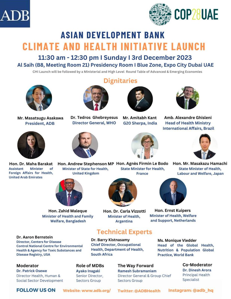 Spoke at the #ADB meet on Climate and Health at #COP28 virtually. For the 1st time a dedicated Health Day in the 28-year history of the UNFCCC COP . Appreciated Asian Development Bank for its seminal work and unwavering commitment to evolve into a Climate Bank by committing 75%