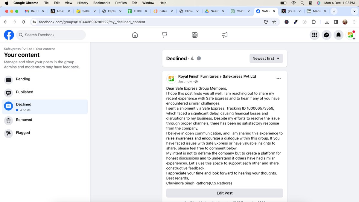 Chuvindra's tweet photo. Facing delays &amp; financial losses with Tracking ID 100006573559. Posted details in the @Safexpress Facebook Group for discussion.

https://t.co/nP5OqPdQBG🔗 📸  
Let's unite for transparency! #SafeExpressFail #CustomerExperience https://t.co/7vi1V7E3CX