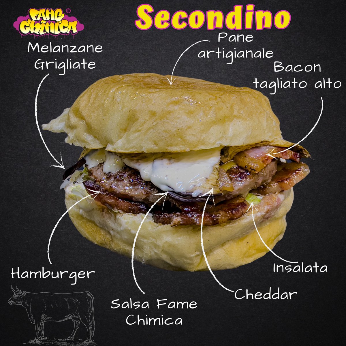 FQuarrata's tweet photo. Vieni a Provare "IL SECONDINO" 🍔😋 Hamburger, Cheddar, Bacon tagliato alto, Melanzane grigliate, Insalata, Salsa Fame Chimicia
Vi aspettiamo a 📍Quarrata e 📍Lacona SEMPRE APERTI e CONSEGNE a DOMICILIO 🚚

#famechimica #famechimicaofficial #streetfood #quarrata #lacona https://t.co/jotnvGywM3