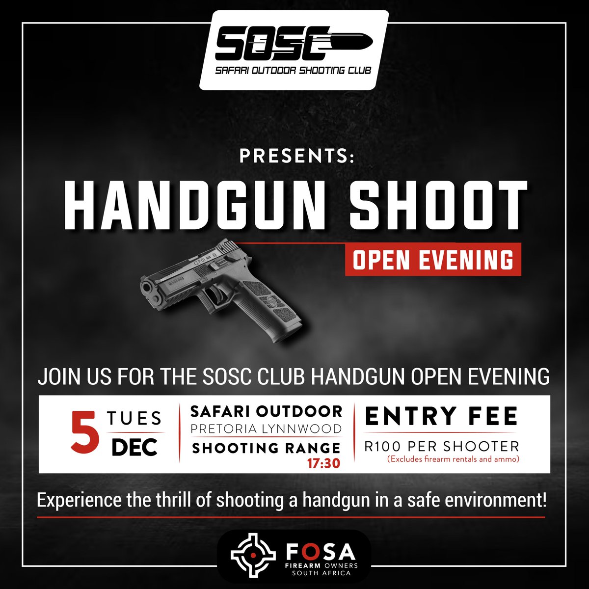 safarioutdoor's tweet image. Join us on December 5th, 2023 at Safari Outdoor Lynnwood for the SOSC Club Handgun open evening.

#SafariOutdoor #FOSA #SOSC #Handgun #dedicatedSportShooting #SafariOutdoorShootingClub #toegewydesportskut #toegewydejagter #pretoria #southafrica #eventsinpretoria