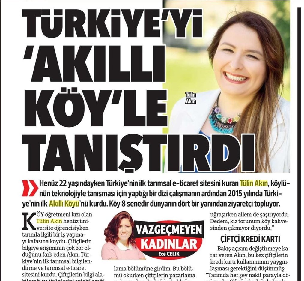 🌱💡 "Tarımın Geleceği: Akıllı Köy!" 💡🌾 Tabit Akıllı Tarım Teknolojileri'nin kurucu ortağı Tülin Akın'ın, bugün Hürriyet Gazetesi'nde yayınlanan roportajını sizinle paylaşıyoruz!