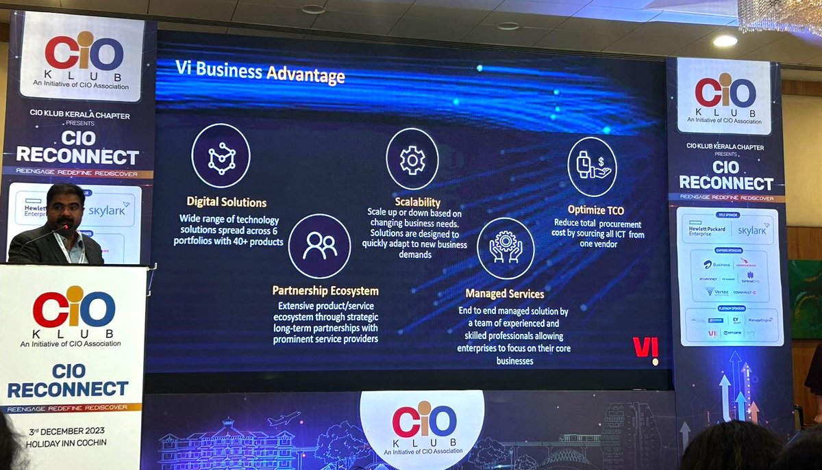 ViBusinessIndia's tweet photo. The CIO Reconnect at Kochi was an incredibly memorable one, thanks to the enriching interactions with industry leaders, and CIOs for their invaluable insights. Stay tuned for excerpts!
#ReadyForNext #DigitalBusiness #IoT #HybridNetwork #ViHybridSDWAN #ViSecure #CyberSecurity https://t.co/oSUsQElBsD