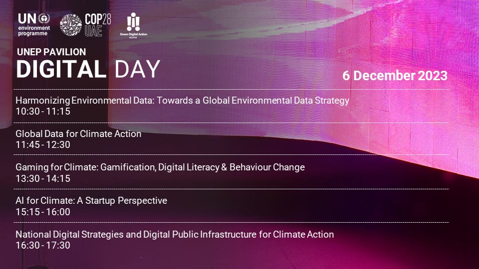 If you are at COP28, come join our Digital Day this Wednesday 6 December at the UNEP pavilion, B7, bldg 87.