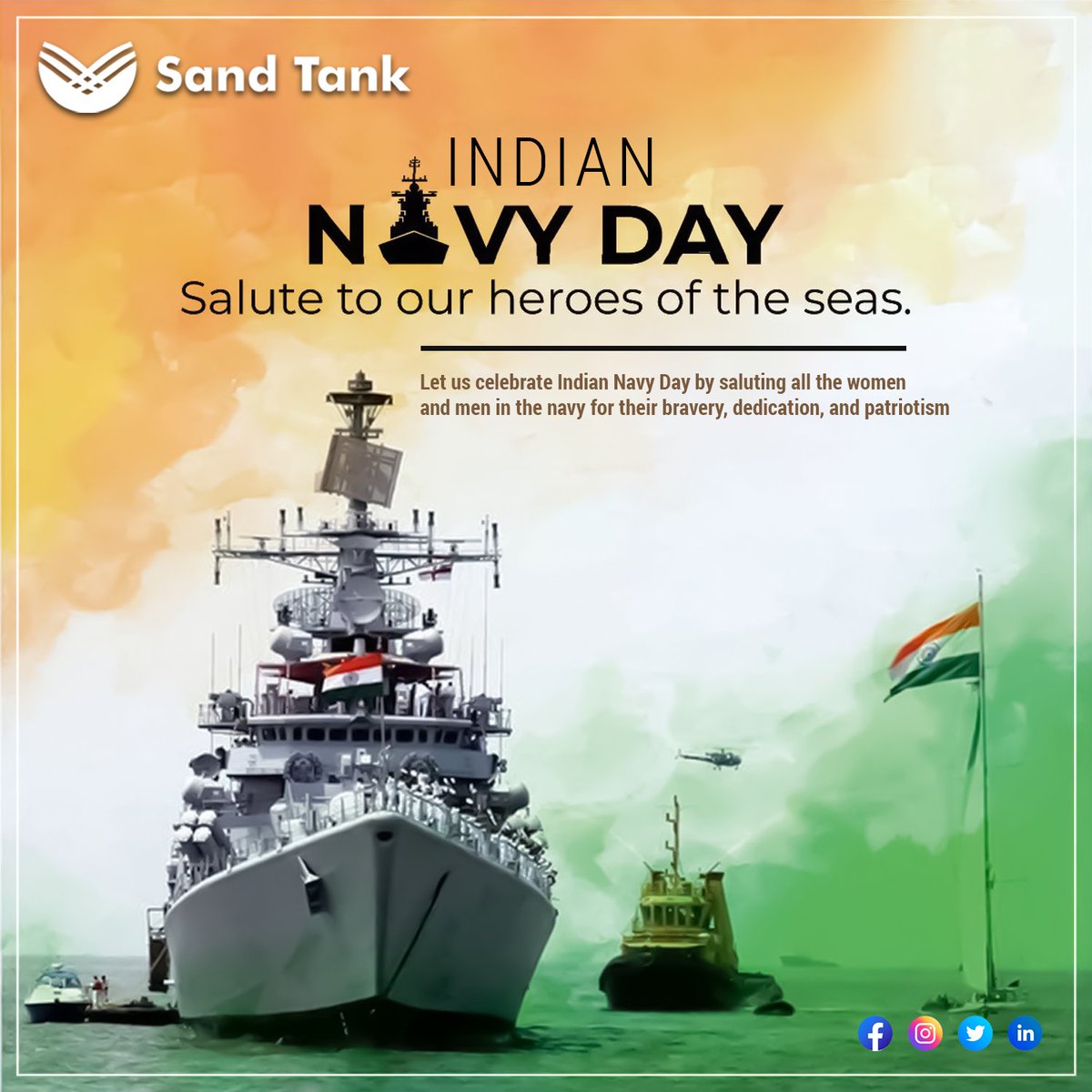 Blue, Bold, and Brave at Heart! 💙⚓ Happy Indian Navy Day to the courageous men and women who stand tall on the high seas, ensuring the safety and security of our nation. 

#Sandtankfoundation #IndianNavyDay #NavyDay #SaluteToNavy #GuardiansOfTheSeas #NavalStrength