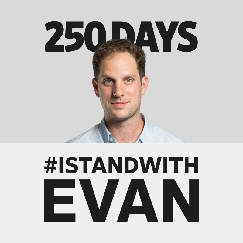 Almost unimaginable, yet nightmarishly true... @evangershkovich has been wrongfully detained by Russia FOR 250 DAYS - just for doing his job. Evan is a great reporter, a great person, and should never not be in a jail cell! #IStandWithEvan #FreeEvanNow #JournalismIsNotACrime