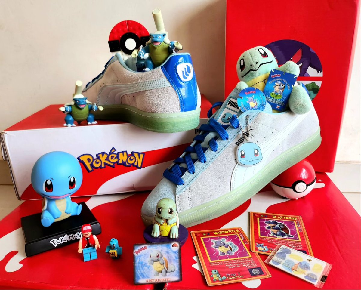 Pokesidd's tweet photo. Puma X Pokémon 

#pokemon #pokemonfigures #pokemoncommunity #pokemongoindia #puma #pumasneakers #pumapokemon #sneakers #pokemonshoes #shoes #Lego #cheetos  #alpenliebe #Mcdonalds #bobblehead #squirtle #wartortle #blastoise #motioncard #chasecard #pokeball #jengacards #tazo https://t.co/4O2BWf1wAz