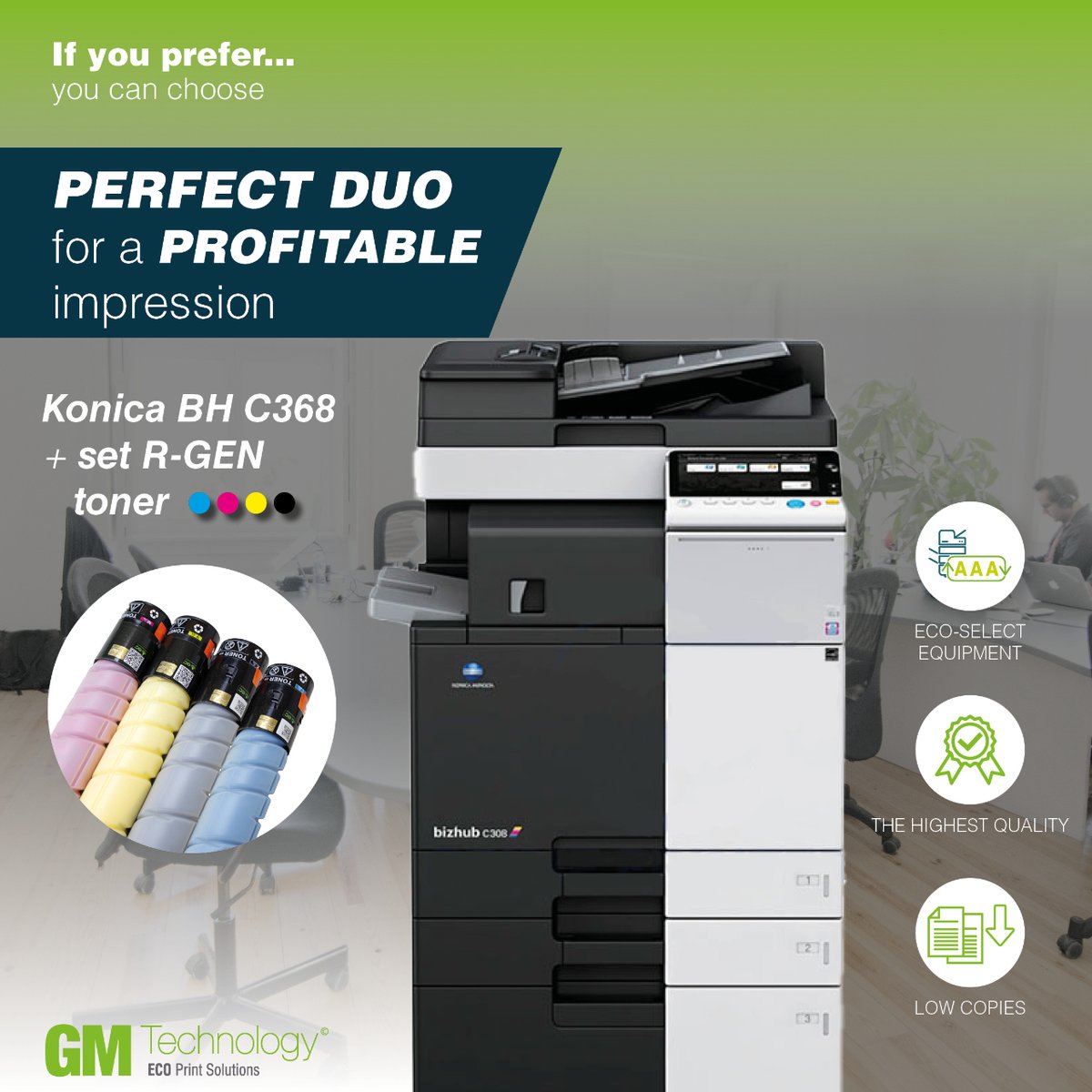 GMTechnology_'s tweet photo. Enjoy our 📢 limited offer ONLY FOR DECEMBER 📢 on second hand Konica Minolta BH C368 copiers 👇👇

Get only the machine or take advantage of our MACHINE ➕ R-GEN TONER SET COMBO.

Don't miss this opportunity 🔥Contact us now at export.contact@gmtechnology.es for more information https://t.co/96o1bPnihB