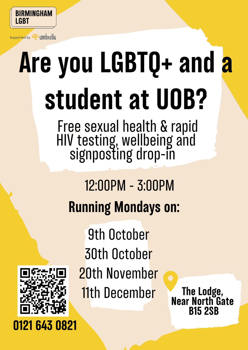 We'll be back at <a href="/unibirmingham/">Uni of Birmingham</a> providing free sexual health testing, rapid HIV testing, wellbeing and signposting to services and support!

⏰12pm - 3pm
📖 11th Dec
📍The Lodge, Near North Gate, B15 2SB