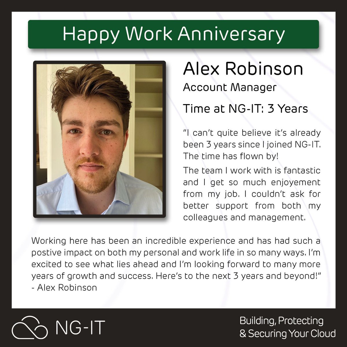 NG_IT_'s tweet photo. Happy Work Anniversary to Alex Robinson and John Hutchinson! 🎉🎉
This month marks Alex's 3rd year and John's 6th year with NG-IT. Congratulations and thank you for your unwavering hard work and dedication over the years.
#WorkAnniversary #celebrate #NGITeam https://t.co/j1a84zruMf