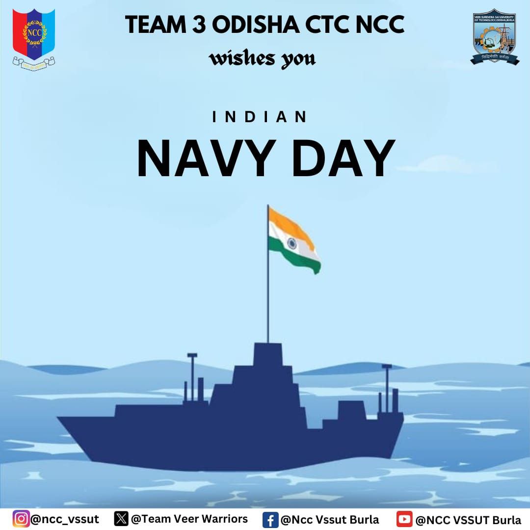 veerwarriors's tweet photo. Indian Navy Day : A salute to the guardians of the seas. 

We salute your courage, selflessness, and dedication to safeguarding our nation. On this special occasion, team 3(O) CTC NCC BURLA extends heartfelt gratitude to the naval forces.

 Jay Hind ! https://t.co/Ls05XUxLpF