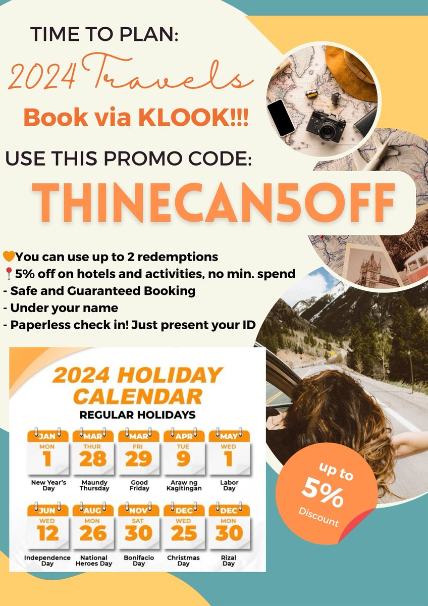 Sharing is caring!!!! Plan your 2024 VACATIONS using Klook.com/en-PH or Klook APP!!

Looking for Hotel, Activities, & Transfers? Book now via Klook app!

Promo Code : THINECAN5OFF

#Klook #Travel #KlookDiscount #KlookPromoCode #Kreators #KlookPH #KlookDiscountCode