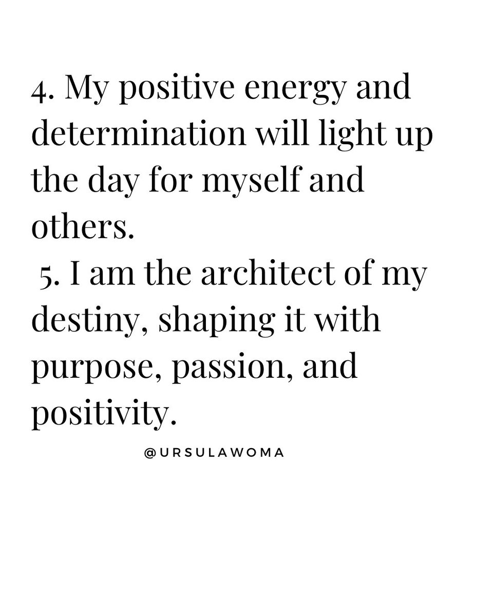 ursulawoma's tweet photo. Set the tone for the new week…

Start your Monday with these affirmations, empowering yourself for a fantastic week ahead! 💪

#monday #affirmation #affimations #positive #newweek #newweekvibes #vibes#mondayvibes #ursulawoma #selfdevelopment #mindset https://t.co/lNKERmzNUt
