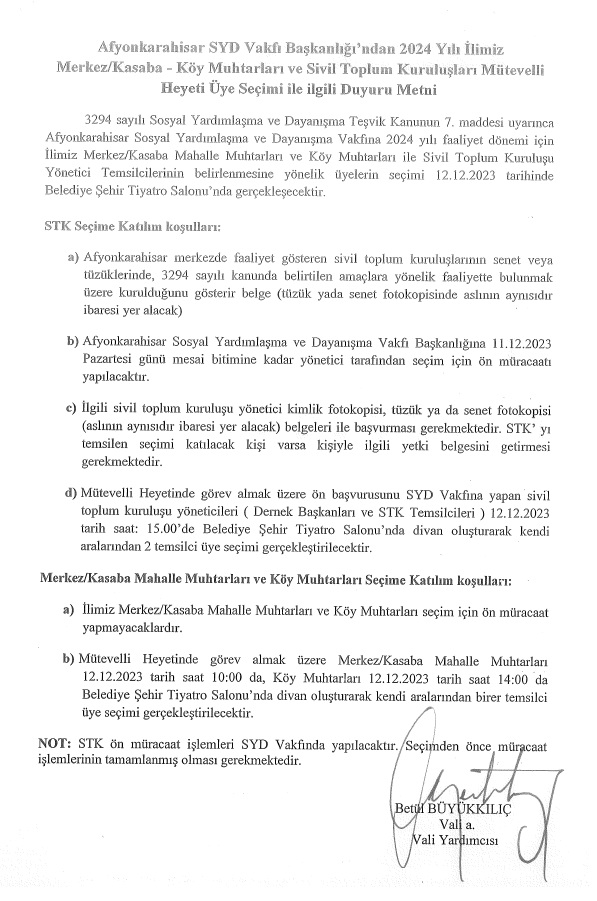 AfyonSYDV's tweet photo. S.Y.D Vakfımıza 2024 yılı faaliyet dönemi için İlimiz Merkez/Kasaba Mahalle Muhtarları ve Köy Muhtarları ile Sivil Toplum Kuruluşu Yönetici Temsilcilerinin belirlenmesine yönelik üyelerin seçimi 12.12.2023 tarihinde İlimiz Belediye Şehir Tiyatro Salonu’nda gerçekleşecektir. https://t.co/NpaGW21ZBa