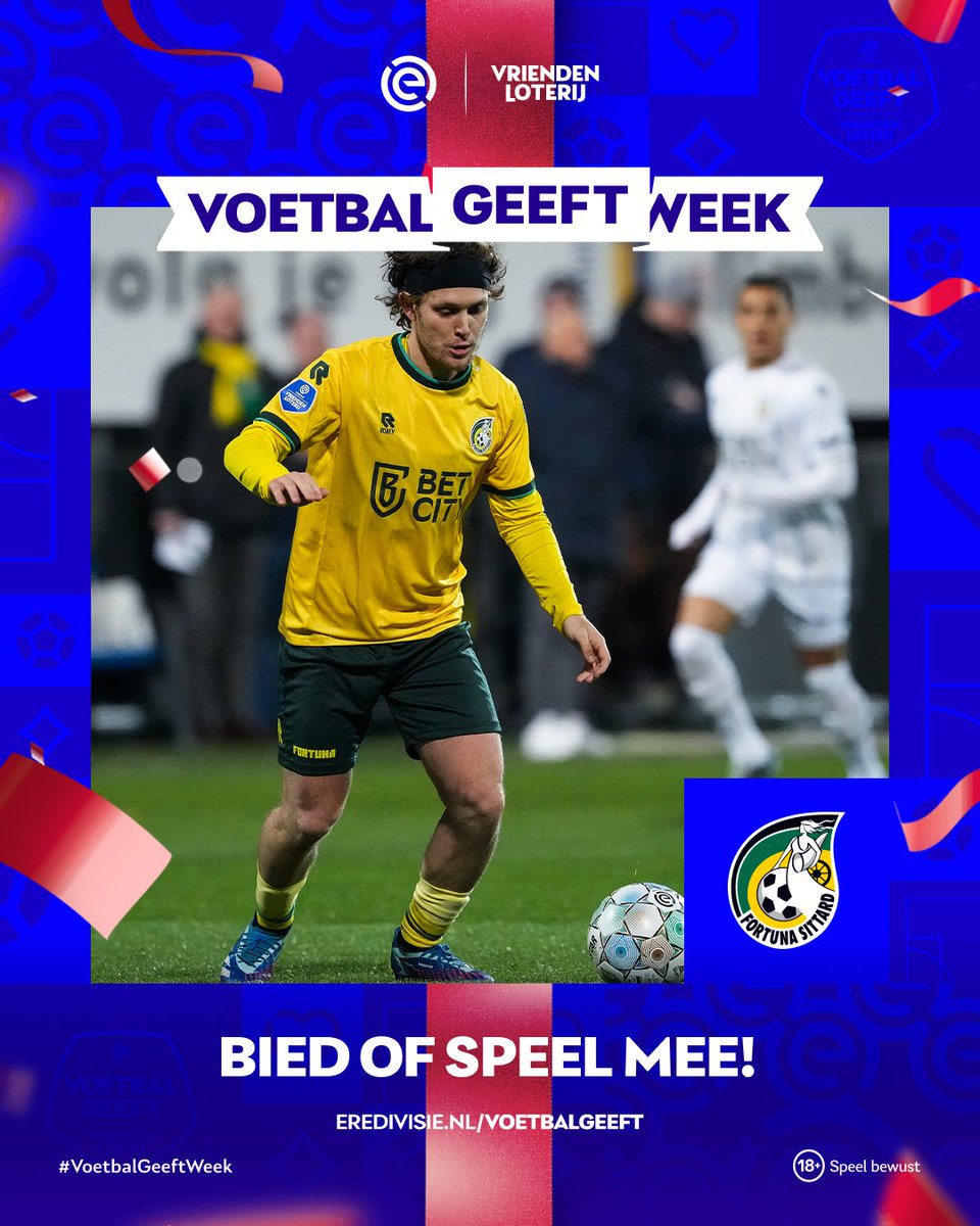 FortunaSittard's tweet photo. 𝗩𝗼𝗲𝘁𝗯𝗮𝗹 𝗚𝗲𝗲𝗳𝘁! 

Wil jij de maatschappelijke projecten van Fortuna ondersteunen? Bied dan mee op de gedragen shirts van de wedstrijd tegen Vitesse!

👕 https://t.co/g2bCkTWXd2 https://t.co/H3RX2LsJkN