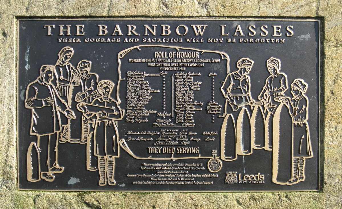 RevdPye's tweet photo. 5 Dec 1916, explosion at #Barnbow, a munitions factory nr #Leeds employing 16,000 people, killed 35 female workers & injured 100s more. Accident only made public in 1924. It was Britain's top #WW1 shell factory & by end of war 566,000 tons of ammunition had been shipped overseas. https://t.co/ob47zWz87P