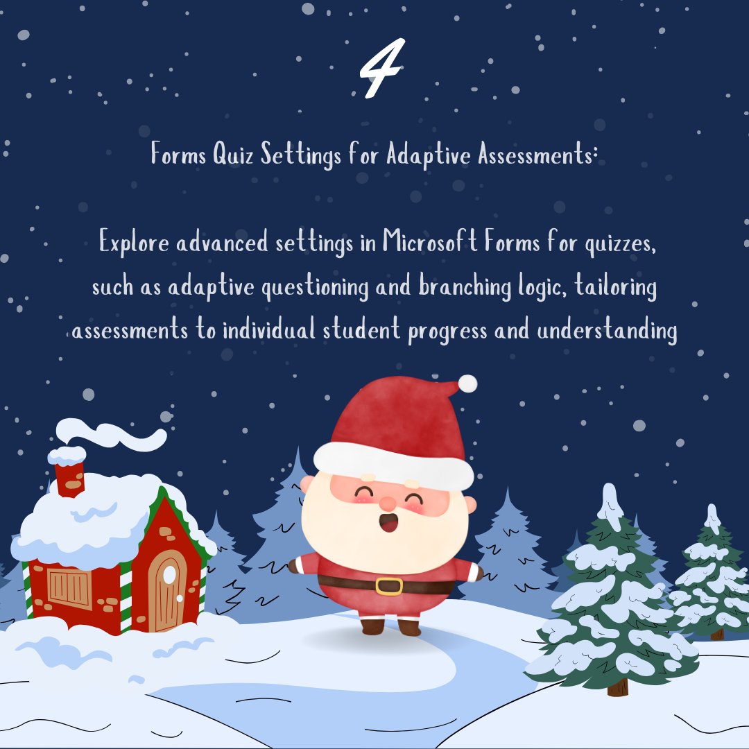 Day 4

🌐✨ Transform assessments with accessibility in mind! Discover the adaptive wonders of Microsoft Forms quiz settings.

Tailor quizzes with adaptive questioning &amp; branching logic, ensuring assessments that meet each student's progress &amp; understanding. 🎓💡