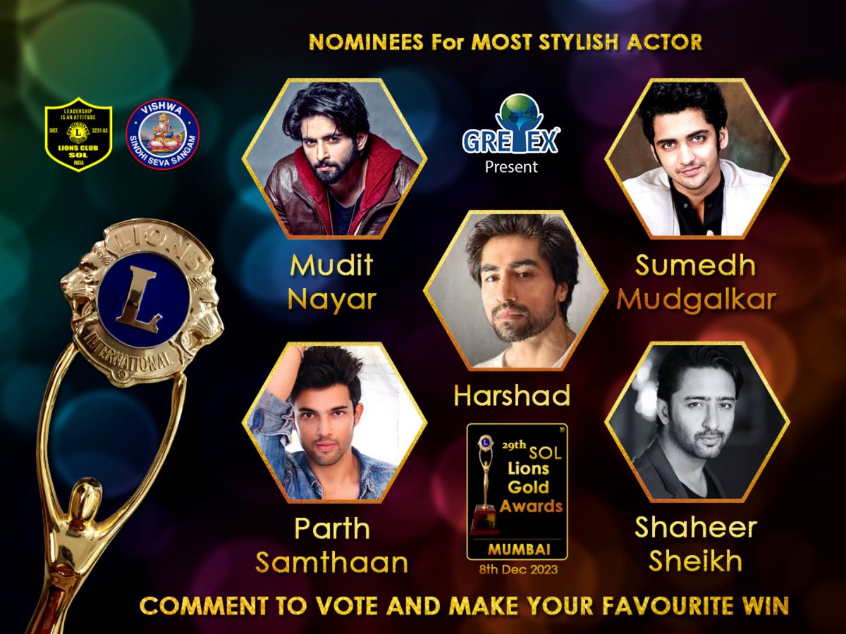 Nominees for MOST STYLISH ACTOR #MuditNayar #SumedhMudgalkar #HarshadChopda #ParthSamthaan #ShaheerSheikh #LionsGoldAwards