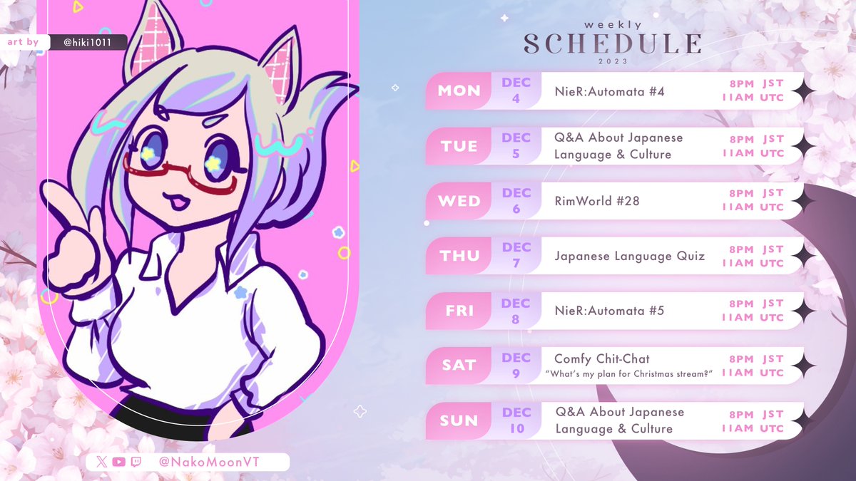 NakoMoonVT's tweet photo. [ Schedule ] ✦ Dec 4 - 10

I'll try to stream every day this week❤️‍🔥
I'm also participating in Twitch events, so I hope you'll watch my stream and support me😊

🌙LIVE: https://t.co/2qyJRiqKbt
#NakoMoonArt┋#NakoMoonClips https://t.co/YVmHunprGH