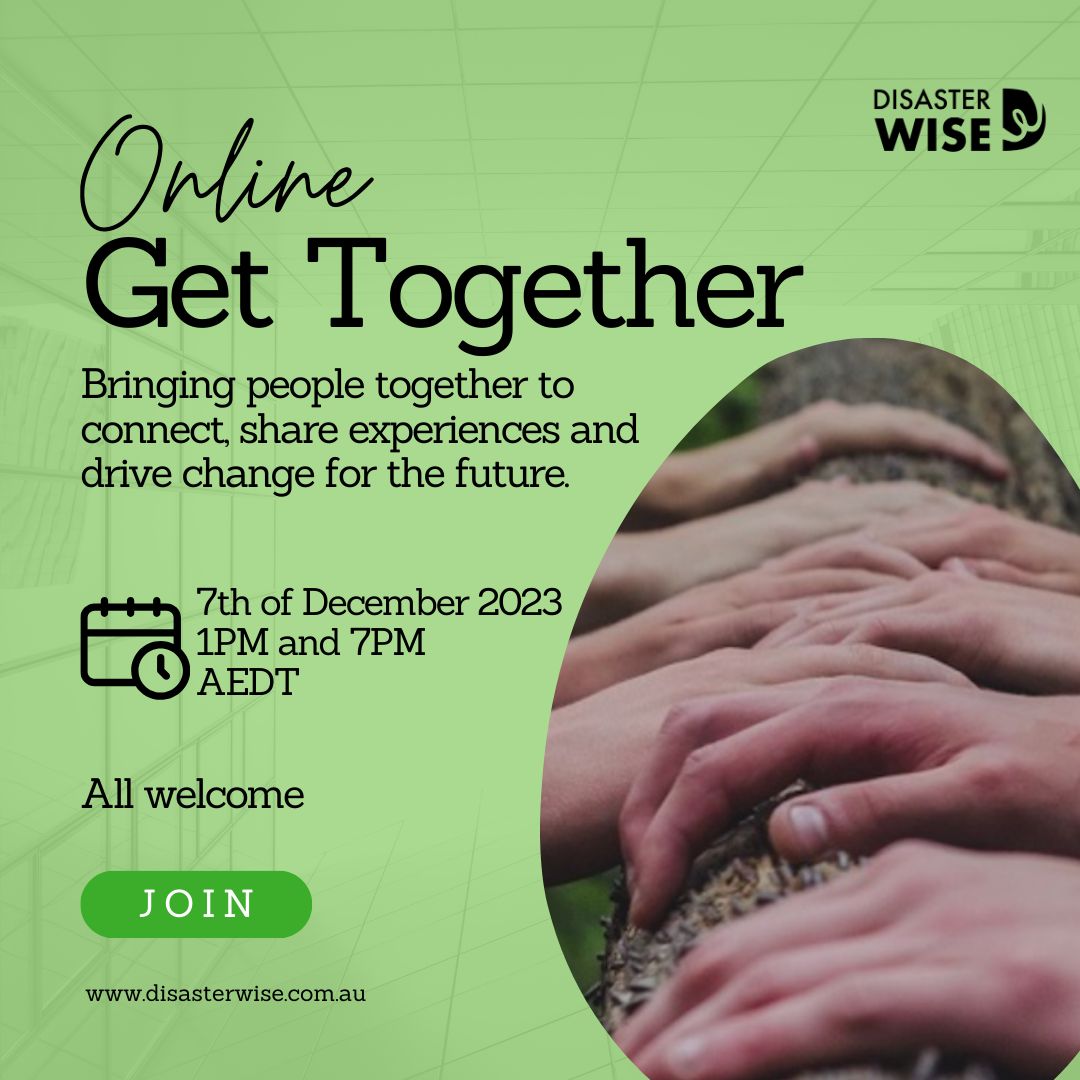 Visit our website at disasterwise.com.au/events/ to add the events to your calendar today. The DisasterWISE team is looking forward to seeing you online this week.

#DisasterWISE #ConnectLearnChange #LearningNetwork #CommunitiesNetwork #GetTogether #Resilience #SystemsChange