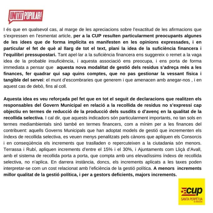 CUPStaPerpetua's tweet photo. Parlem sobre la taxa de residus i el veritable increment que han aplicat des del govern local https://t.co/ogYmbA6qAa