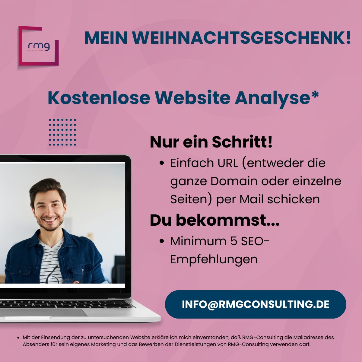 Holt Euch ganz easy die kostenlose #Websiteanalyse! 

Damit kommt Ihr bei #Google nach oben!
Euer Lead bleibt mir, bin ja schließlich Onlinemarketer, bin jung und brauche die Leads:-).  

Aber keine Angst: es wird nicht spammy:-)