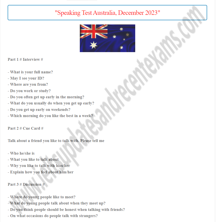 ielts_iuare's tweet photo. Actual IELTS Exam Speaking Test, December 2023, Australia
Click Here For More Speaking Tests - https://t.co/Tuk7Nwldcu

#IELTS #Speaking #actual_speaking_test #IELTS_Speaking 
#ieltsspeaking #ieltsspeakingtips #ieltsspeakingtest #recent_exams https://t.co/uNobgKc6j6