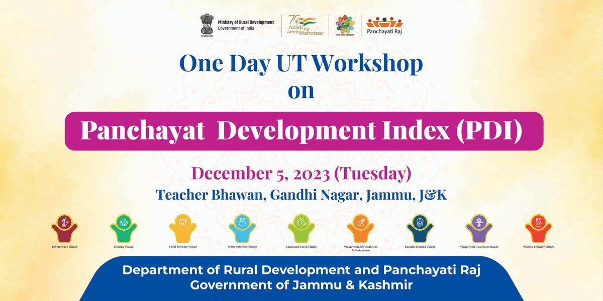 jkrddpr's tweet photo. Panchayat Development Index (PDI) at the One Day UT Workshop on December 5, 2023, in Gandhi Nagar, Jammu, J&amp;K by the Department of Rural Development and Panchayati Raj, Government of J&amp;K at Teacher Bhawan. Let's enhance village self-sustainability! #PDIWorkshop #JammuAndKashmir https://t.co/vF2Scc5Jpr