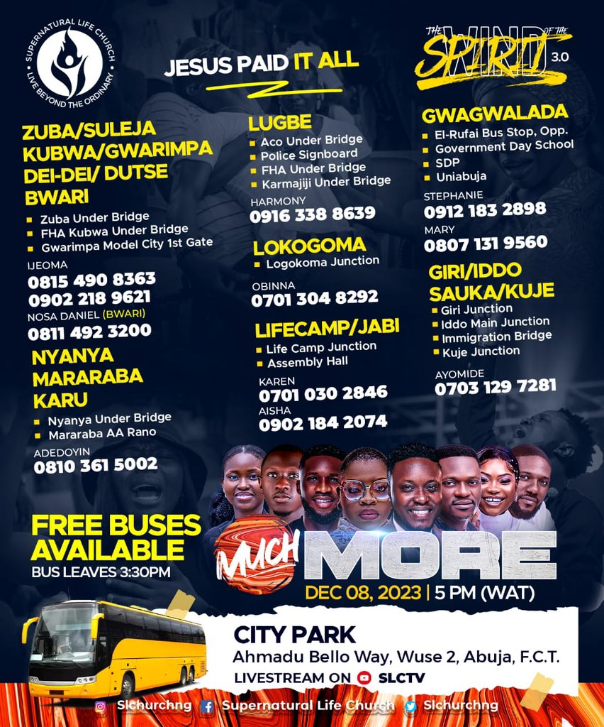 slchurchng's tweet photo. Free buses are available near you!!!
JESUS HAS PAID IT ALL!!
Contact the person close to your location to book a seat.
See you at the Wind of the Spirit🔥
.
.
.
.
.
#wots
#wots3
#windofthespirit
#windofthespirit3
#theslcexperience
#takethecity
#withoutwalls https://t.co/G197ooWw4w