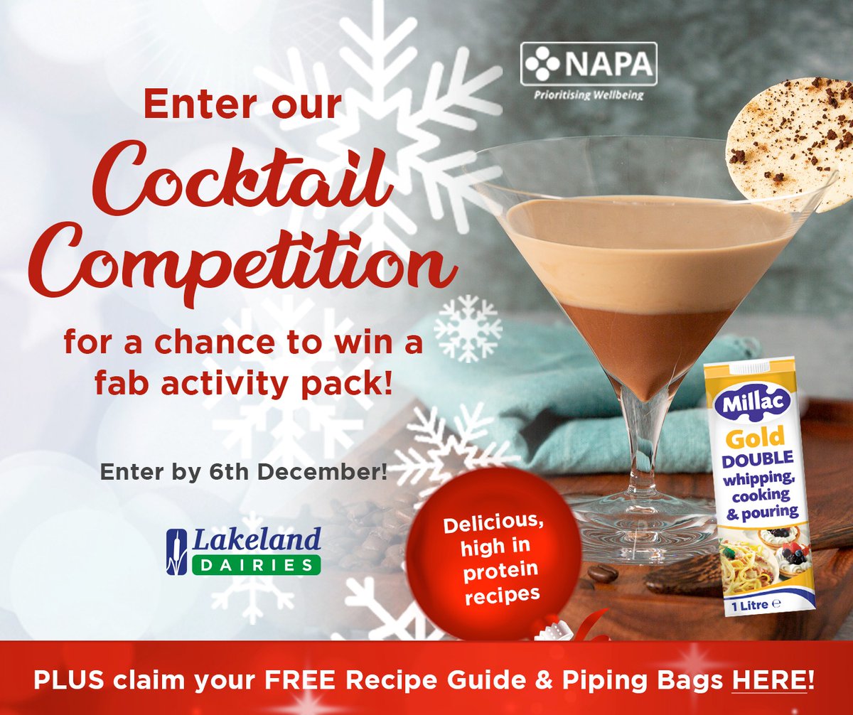 ⏰Last days to enter our 'Create Your Own Cocktail Competition' for care homes! Millac piping bags and a great prize are up for grabs. Enter now! bit.ly/47sUex8 T&C apply. Enter by the 6th of Dec. @NACCCaterCare @NAPAlivinglife #CareHomes #CocktailCompetition