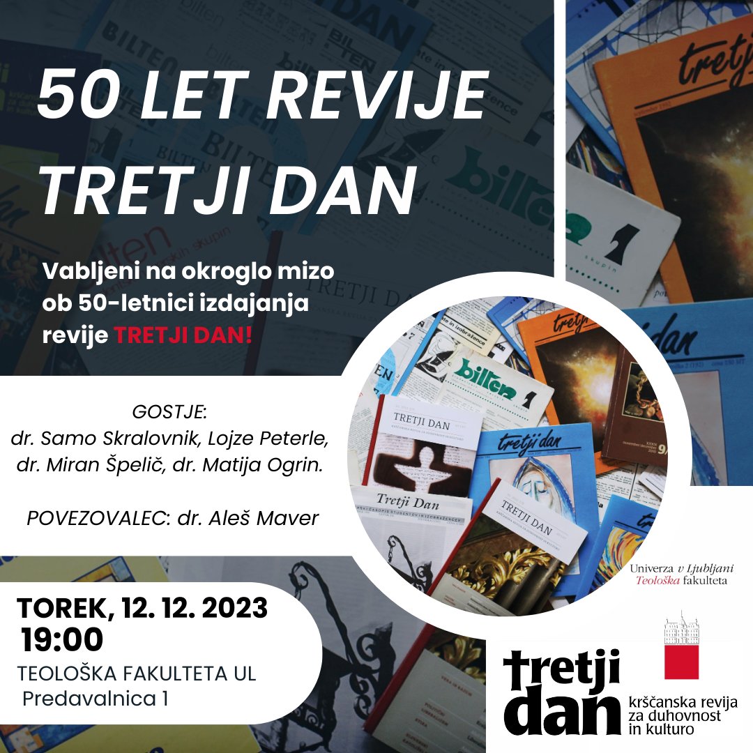 tretji_dan's tweet photo. Vabljeni na okroglo mizo ob 50. obletnici izhajanja revije Tretji dan! @MatijaOgrin @lojzepeterle @Skralovnik https://t.co/aAq2HBTEh3