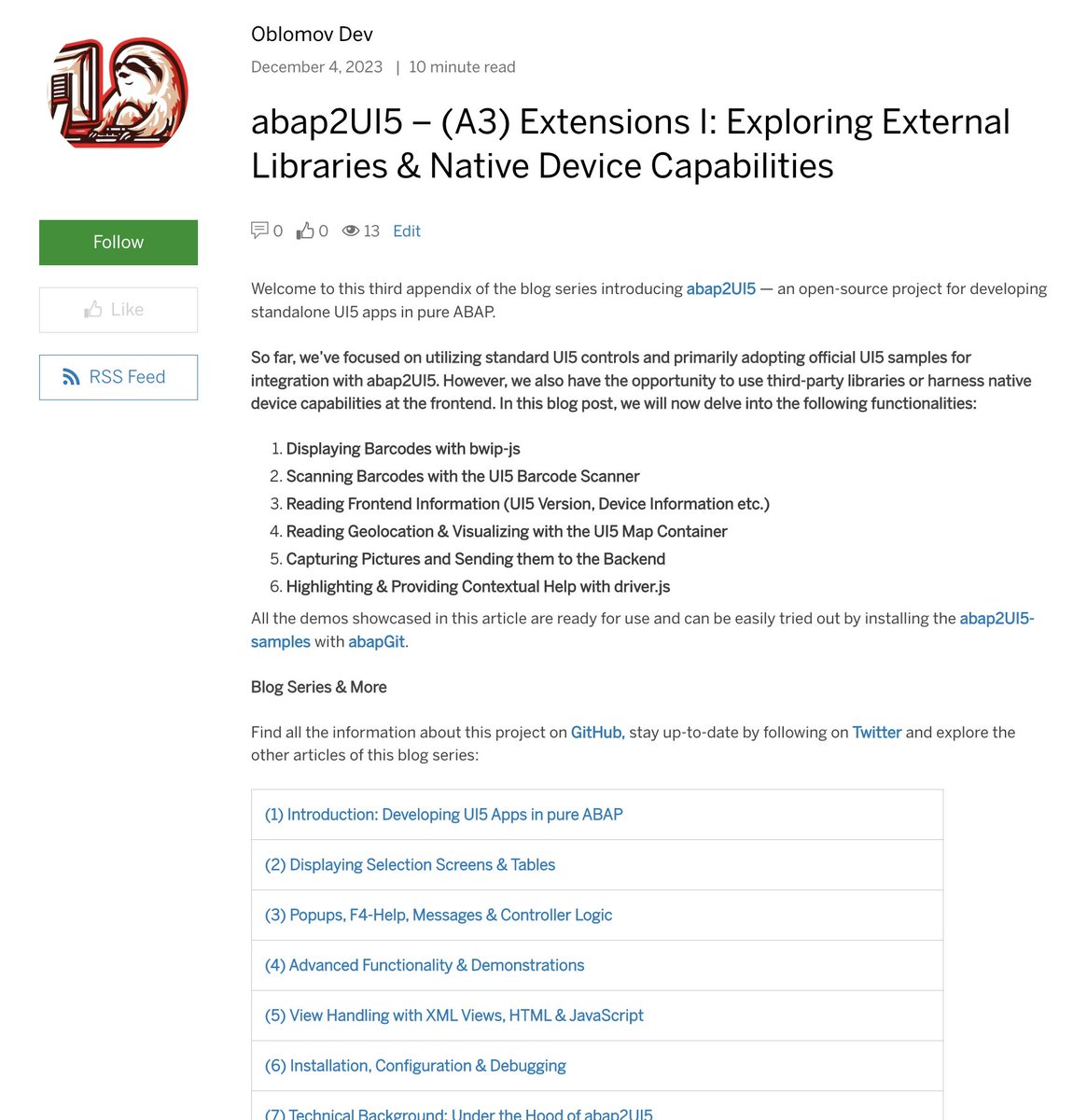 abap2UI5's tweet image. 📢 New blog post is out!
"Exploring External Libraries & Native Device Capabilities @abap2UI5"
Check it out here 👇
blogs.sap.com/2023/12/04/aba…
#OpenSource #ABAP #SAPUI5
