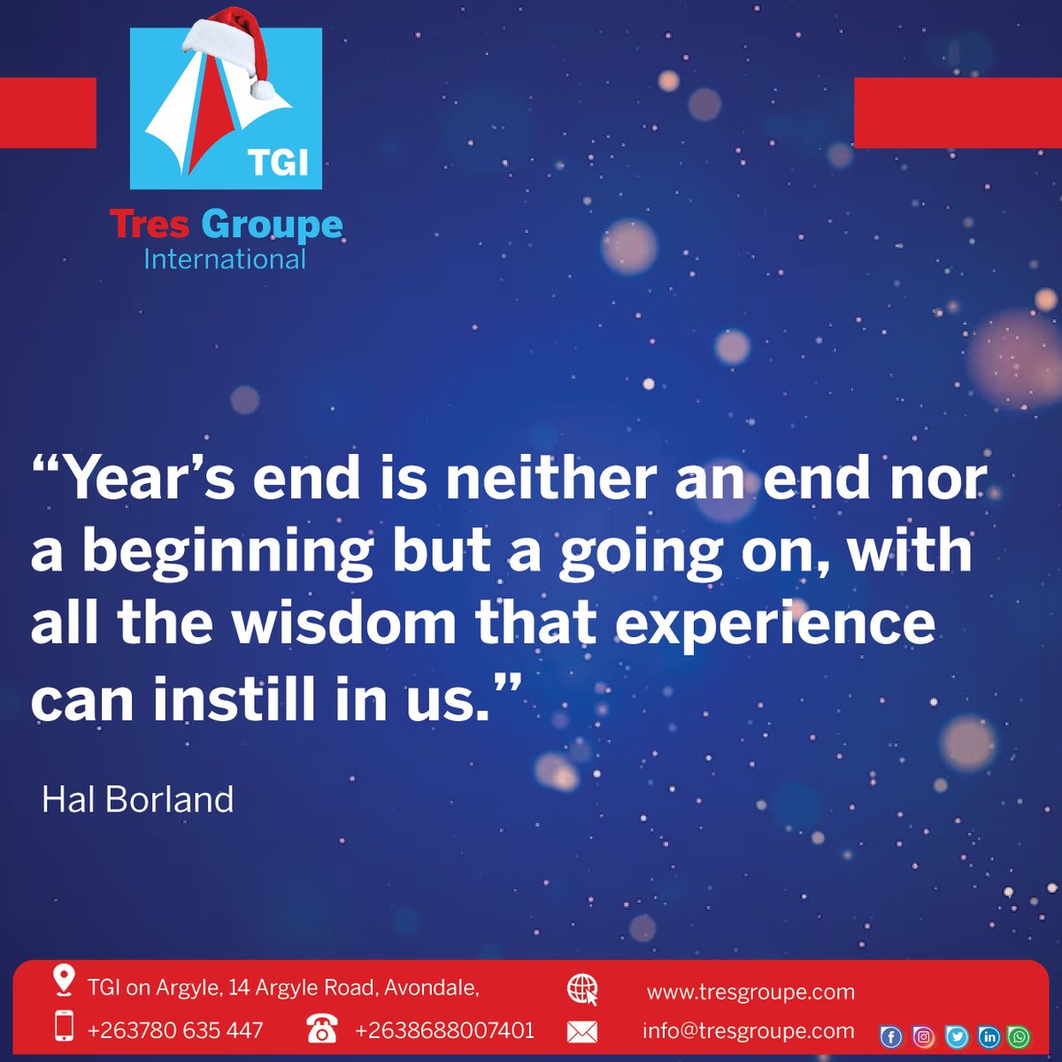 tresgroupeintl's tweet photo. “Year’s end is neither an end nor a beginning but a going on, with all the wisdom that experience can instill in us.” - Hal Borland
#evolutionaryinnovation #tgination #december #christmasiscoming #happy #happyholidays https://t.co/ERsG1rwy01