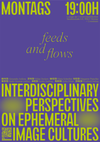 Heute Abend um 19h spreche ich in der tollen Reihe "feeds and flows" in  Weimar und im Livestream über "Plattformkulturen und ästhetische  Affordanzen: Hybride Bildpraktiken erforschen", come join!
uni-weimar.de/de/medien/stru…