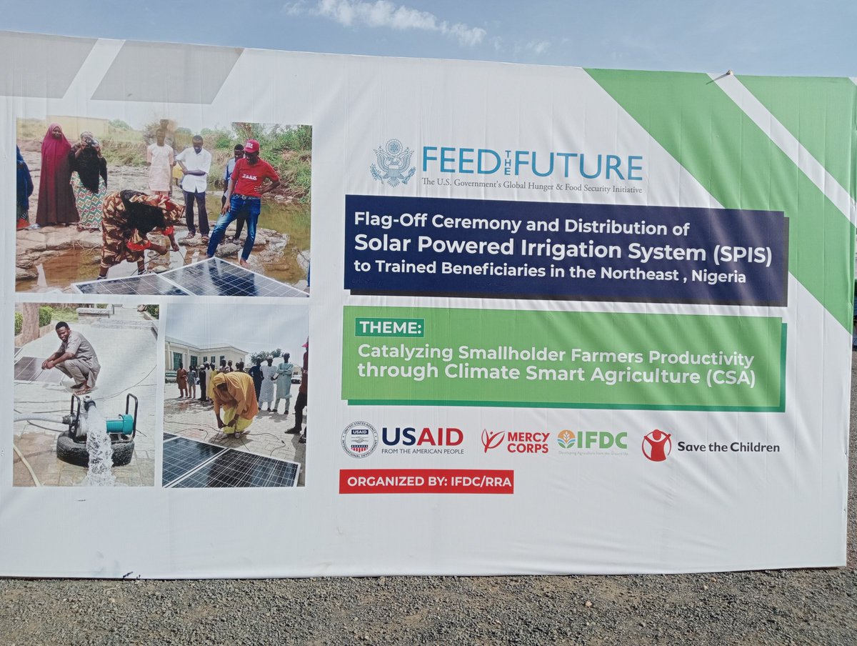 Amb_Ogunsola's tweet photo. The stage is set for the flag-off ceremony and distribution of Solar Powered Irrigation System (SPIS) here at Ribadu Square in Yola.
Building resilient agri-food systems for #SHFs through #SPIS to promote #CSA in Bauchi, #Adamawa, Gombe & Yobe States.
#RuralResilienceActivity https://t.co/jwjZMLMhFT