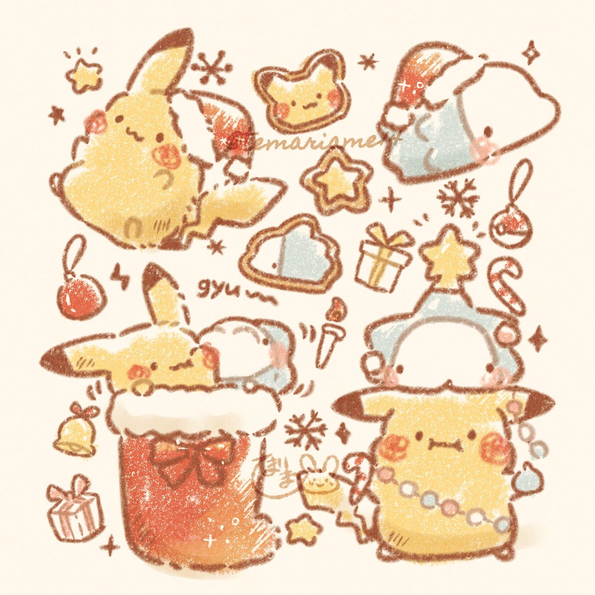 pikachu no humans pokemon (creature) hat santa hat christmas merry christmas gift  illustration images
