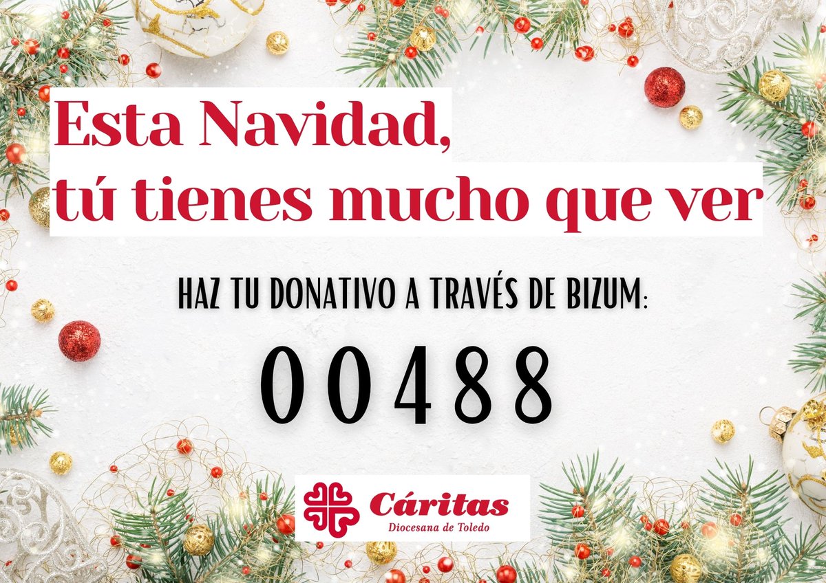caritasto's tweet image. ¡Haz la diferencia esta Navidad! 🌟 Dona a Cáritas a través de Bizum y demuestra que #TúTienesMuchoQueVer. Cada aporte cuenta ❤️🤝 ¡Hagamos juntos esta temporada más especial para todos! ✨🎄 #NavidadSolidaria #DonarEsAmor