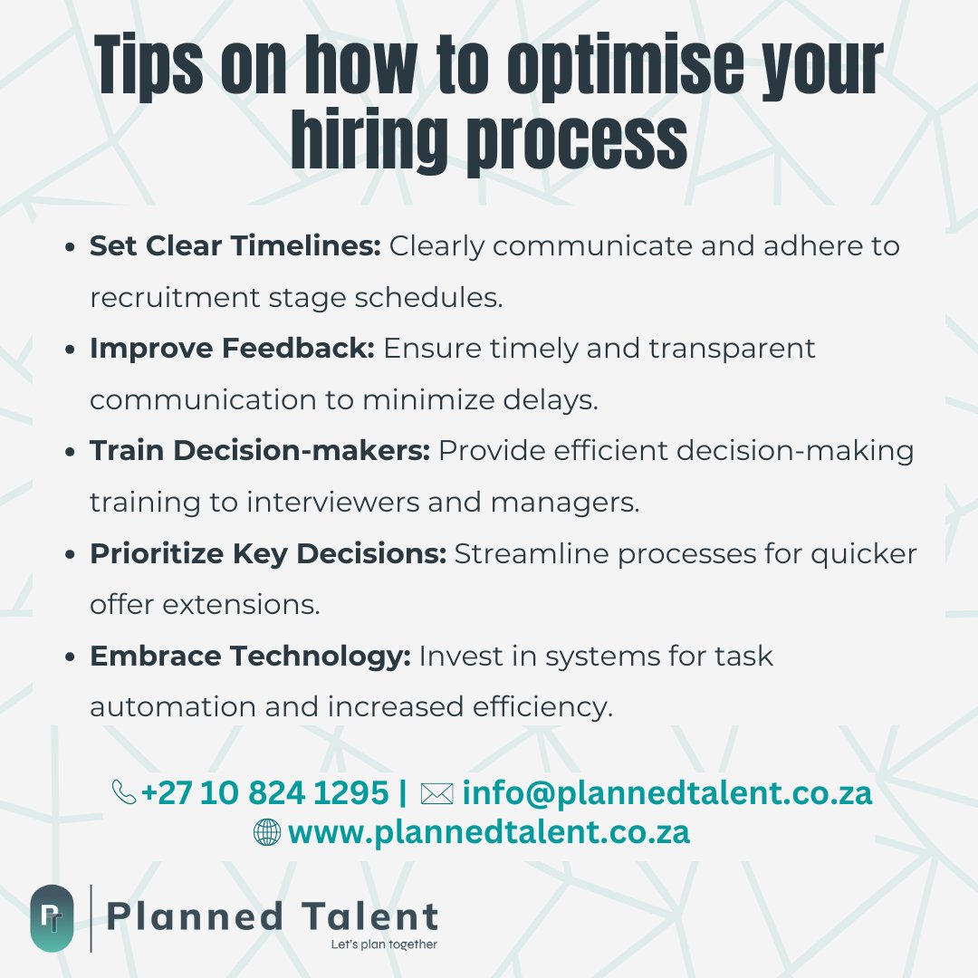 PlannedTalent's tweet photo. Ready to take your hiring process to the next level? Below are some tips to optimise your hiring process 👇
At Planned Talent, we understand the unique challenges of finding the right talent. If you're ready to optimize your hiring game contact us today! ☎
#optimise #hiring https://t.co/77yYTgq7hx