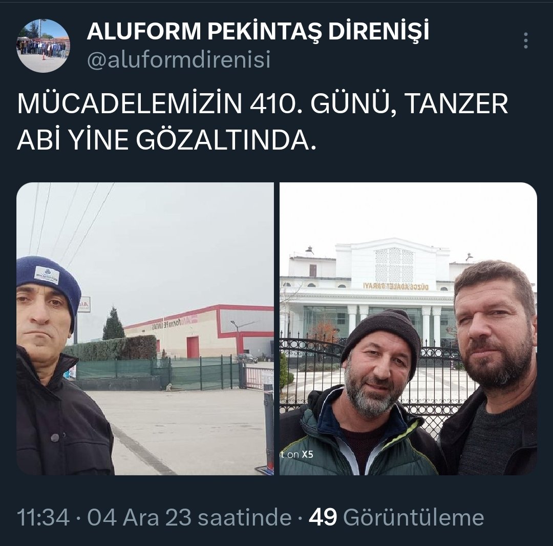 Aluform Pekintaş direnişçileri, 410'uncu günde de savcılık talimatıyla gözaltına alındı.

Sputnik grevcileri, Düzce'de direnen işçileri selamlıyor.

Birlikte kazanacağız ✊🏿