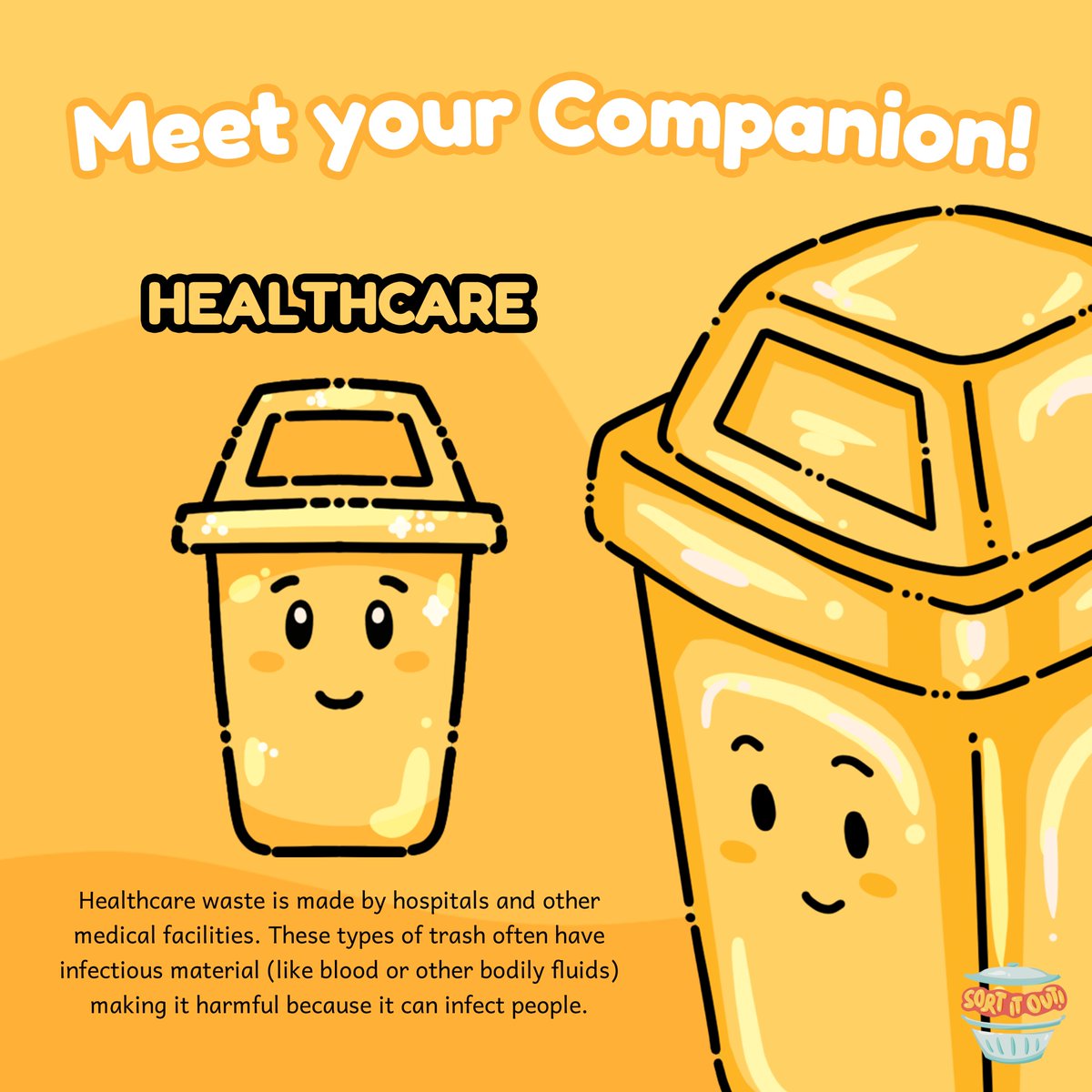 sortitout_ph's tweet photo. “𝘏𝘪, 𝘐'𝘮 𝘵𝘩𝘦 𝘏𝘦𝘢𝘭𝘵𝘩𝘤𝘢𝘳𝘦 𝘉𝘪𝘯!”

Make way, the healthcare bin is here to collect the trash that has infectious material to avoid spreading disease! Be extra careful of waste with blood, snot, or other bodily fluids to avoid getting sick.

#sortitoutph https://t.co/oBPvBGsS7B