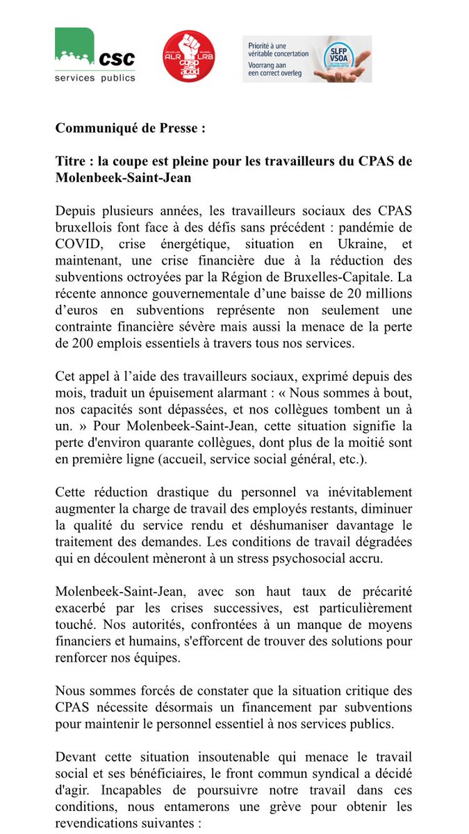 Tout mon soutien au personnel CPAS en action contre menace de perte de 42 pers. dans cpas déjà en manque d’assist. sociaux. La direction du cpas au conseil communal : « on ne sera plus capable d’assurer missions de base. » PTB exige maintien subsides de Maron et du personnel.