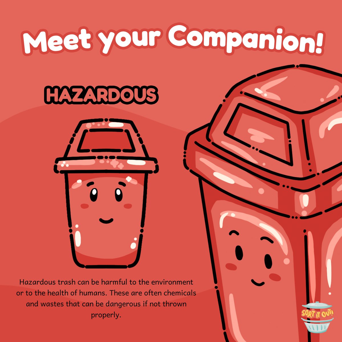 sortitout_ph's tweet photo. “𝘏𝘦𝘺 𝘵𝘩𝘦𝘳𝘦, 𝘐'𝘮 𝘵𝘩𝘦 𝘏𝘢𝘻𝘢𝘳𝘥𝘰𝘶𝘴 𝘉𝘪𝘯!”

Call for an adult because the hazardous bin is here to take out the dangerous or chemical-related waste! It’s best to ask for help from the adults to prevent getting hurt yourself.

#sortitoutph https://t.co/7pBCbVH7vK