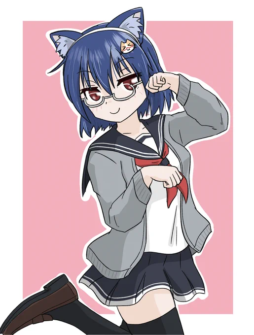 <猫耳カチューシャだよ!<なかまなかまー!#創作 #オリキャラ#ネコとイヌとメガネっ娘 