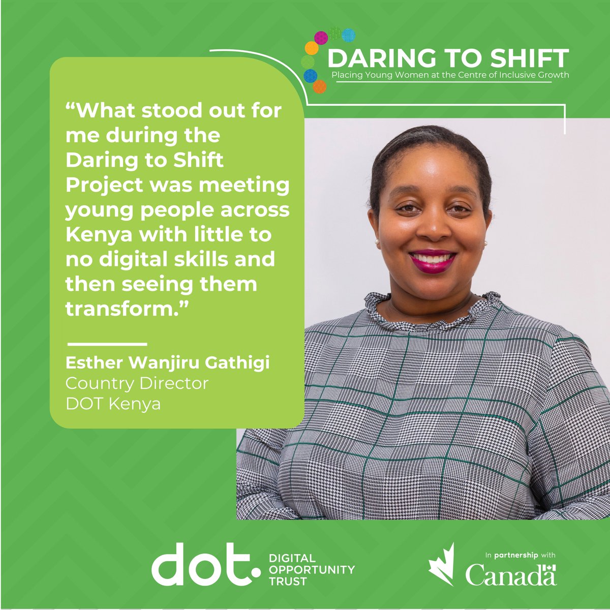 Listen to our Country Director, Esther Gathigi, profoundly share the transformative impact of the #Daring2Shift Project in the lives of Kenyan youth!

In partnership with <a href="/CanadaDev/">Development Canada</a>. 
🔗bit.ly/Daring2Shift_P…
#DOTYouth