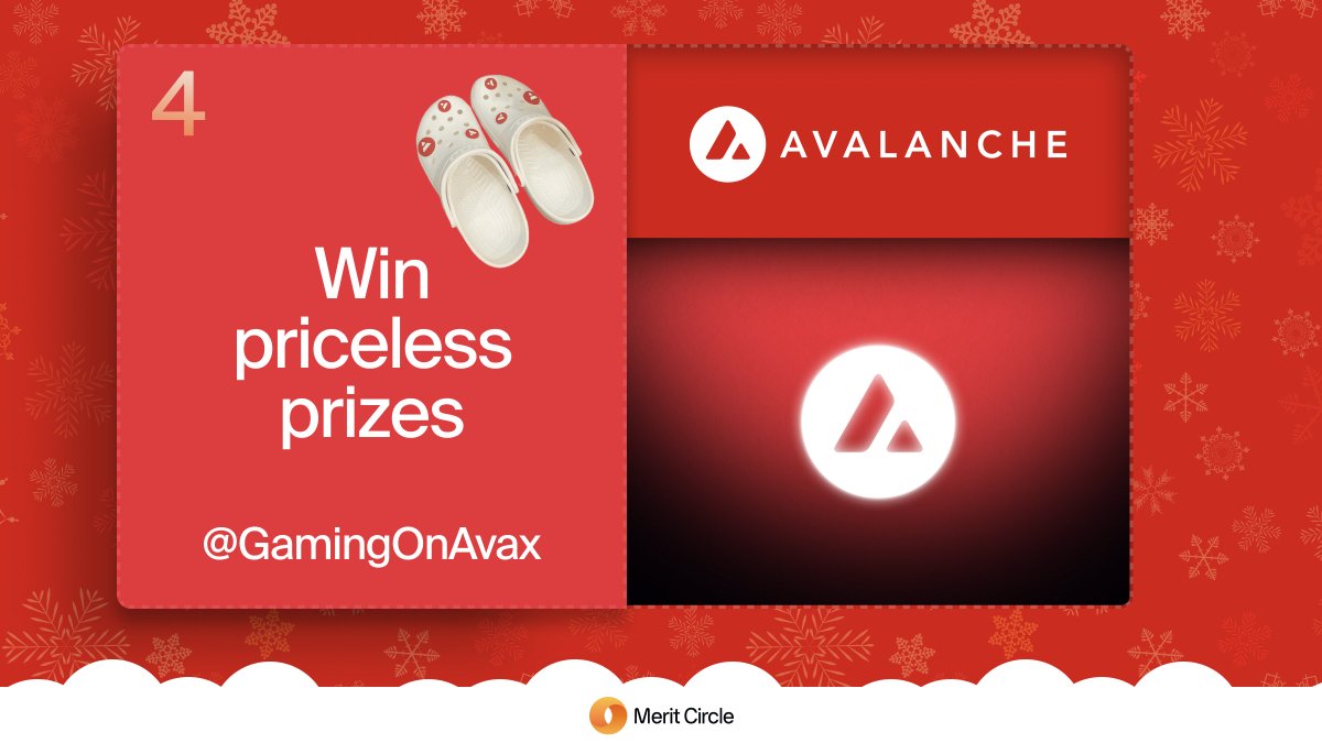 BeamFDN's tweet image. 🟠MC Advent Calendar Day 4: Avalanche🎁

A December full of delightful surprises.🏆🎄

Today's challenge:
1⃣ Follow @MeritCircle_IO &amp;amp; @GamingOnAvax!   
2⃣ RT this post
3⃣ Complete the quests: hub.onbeam.com/advent

For a chance to win PRICELESS prizes! 🎅
8 total winners!🥇