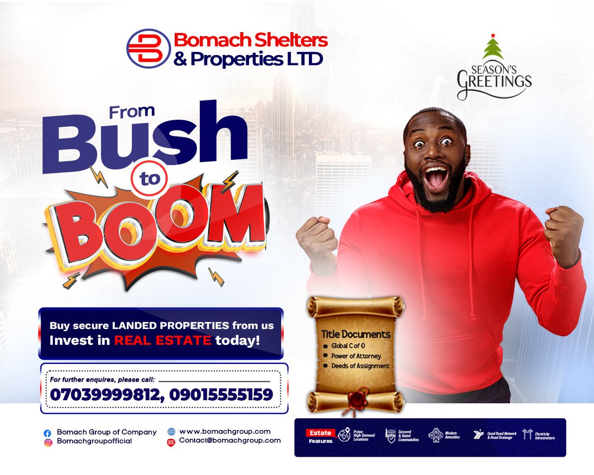 BomachGroup's tweet image. The key to success is simple: "𝗙𝗶𝗻𝗱 𝗼𝘂𝘁 𝘄𝗵𝗲𝗿𝗲 𝗽𝗲𝗼𝗽𝗹𝗲 𝗮𝗿𝗲 𝗴𝗼𝗶𝗻𝗴, 𝗴𝗲𝘁 𝘁𝗵𝗲𝗿𝗲 𝗳𝗶𝗿𝘀𝘁, 𝗮𝗻𝗱 𝗯𝘂𝘆 𝗹𝗮𝗻𝗱."

Our properties are located in strategic sites that promise long-term value appreciation.✅✅
#PrimeLocation 
#primelocationproperties