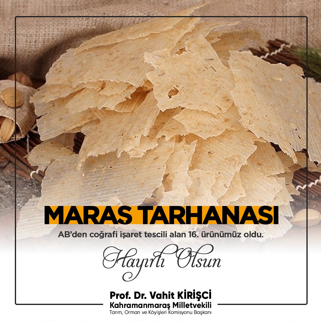 #MaraşTarhanası Avrupa Birliği tarafından ülkemiz adına 16. ürün olarak tescillendi.

Osmanlı'dan günümüze kalan, #Kahramanmaraş'ımızdan Dünya'ya ihracatı yapılan, yaz kış sofraların vazgeçilmez lezzeti...

Ülkemize ve #Kahramanmaraş'ımıza hayır ve bereket getirsin...