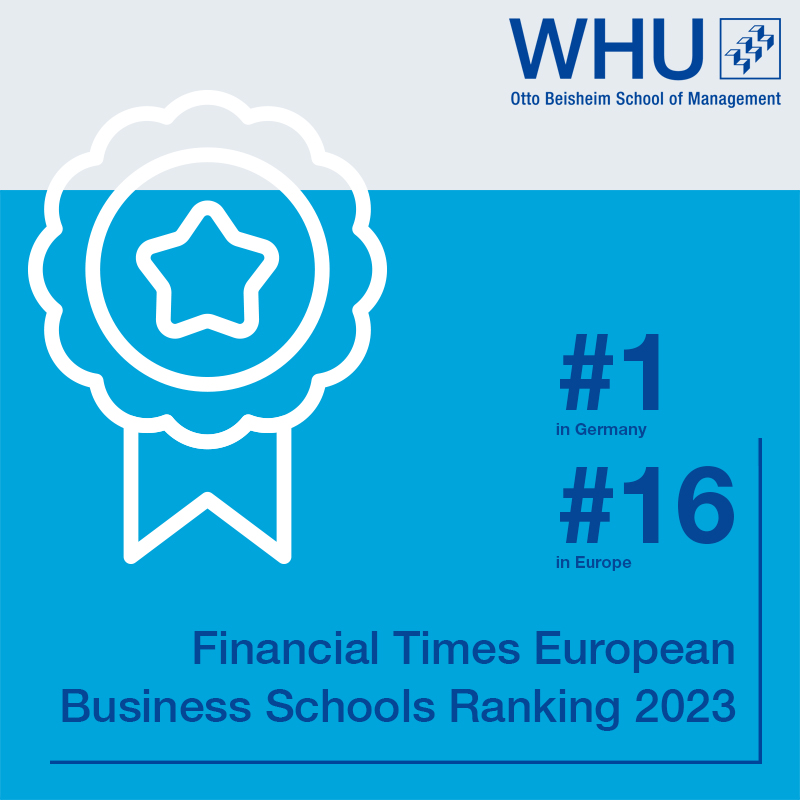 The results are in. WHU has made it to the first place in Germany in the renowned Financial Times European Business School Ranking 2023, achieving #16 in Europe. Read more: t.ly/4ucWA #myWHU