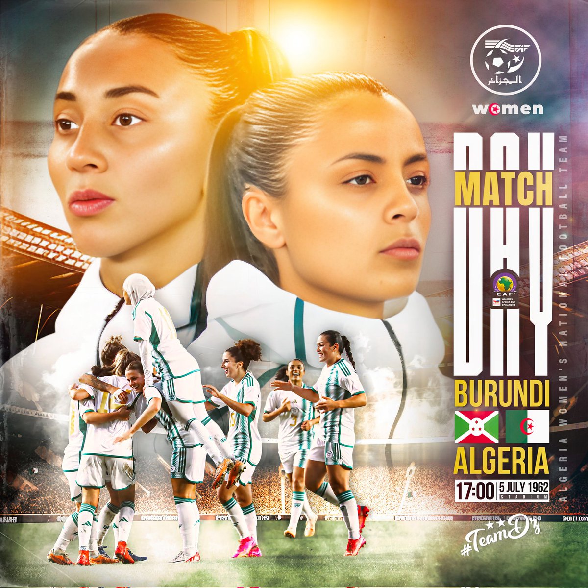 LesVerts's tweet photo. 𝕄𝔸𝕋ℂℍ 𝔻𝔸𝕐
🇧🇮🆚 🇩🇿
⌚️ 17:00
🏟 𝟱 𝗝𝘂𝗹𝘆 𝟭𝟵𝟲𝟮 Stadium 
📍Algiers
#DesertWarriors 
#123vivalAlgérie🇩🇿 https://t.co/Blz671gXcu