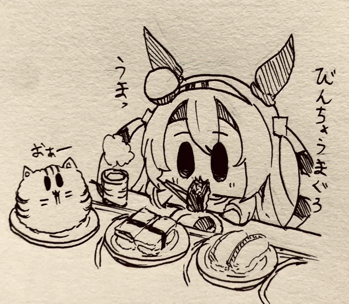 一人回転寿司を楽しむタマモ🍣🐈 