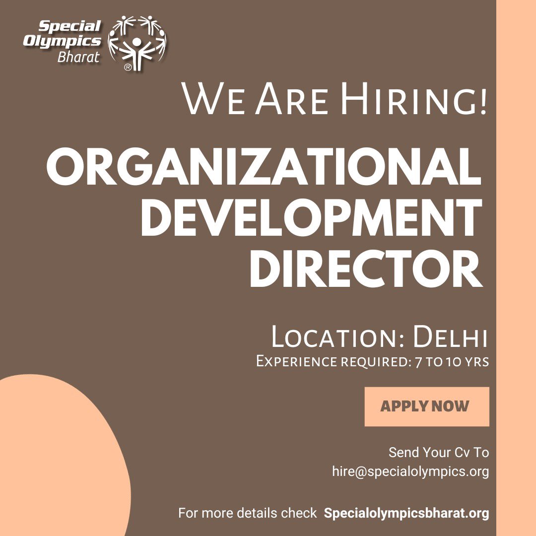 SOlympicsBharat's tweet photo. Job Opportunity Alert: Organizational Development Director at Special Olympics Bharat
Join the impactful journey of Special Olympics Bharat! For full details visit our website.
#oddirector #JobOpportunity
#SpecialOlympics #Leadership #ApplyNow #Specialolympicsbharat https://t.co/8Xf73rlnCf